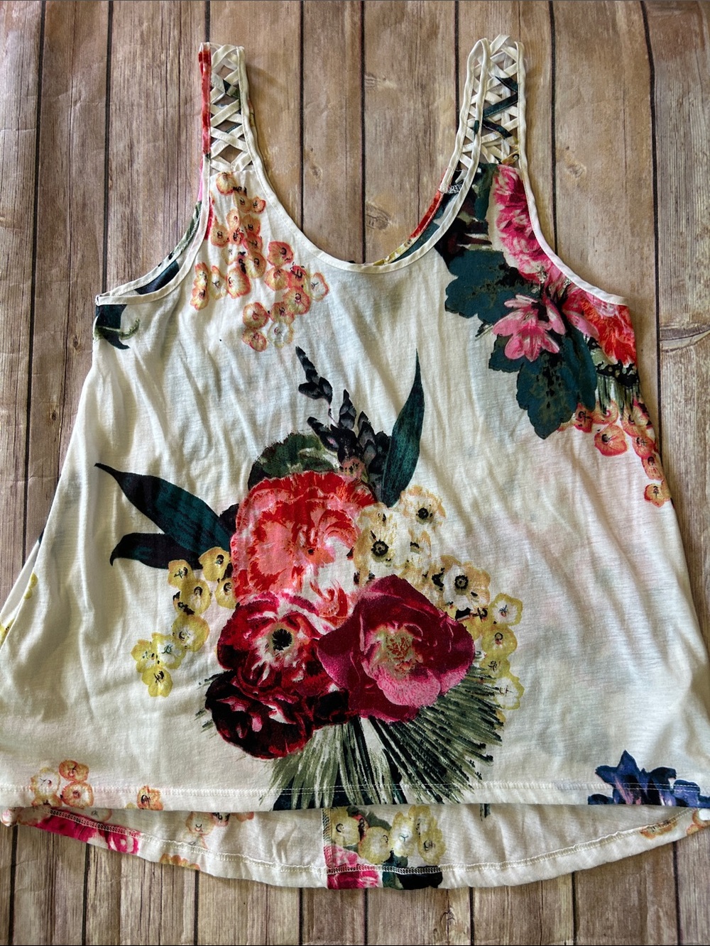 H&M Cream Floral Tank with Braided Straps